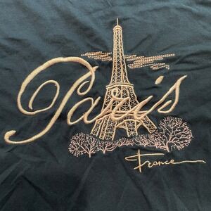 Lyda France Navy Blue Paris Eiffel Tower Embroidered Cotton T-Shirt Womens XXL
